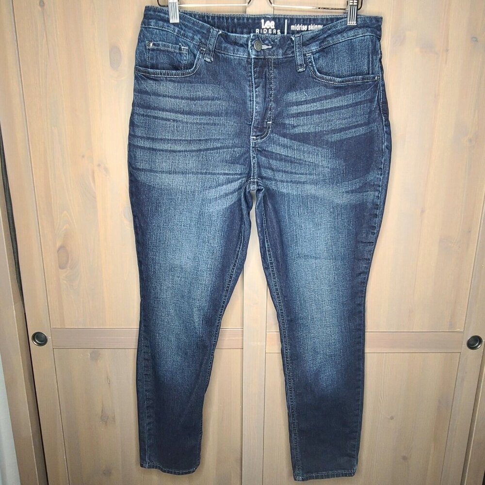 Riders by Lee Jeans Size 34 Waist Womens Blue Denim Mid Rise Skinny Whiskered